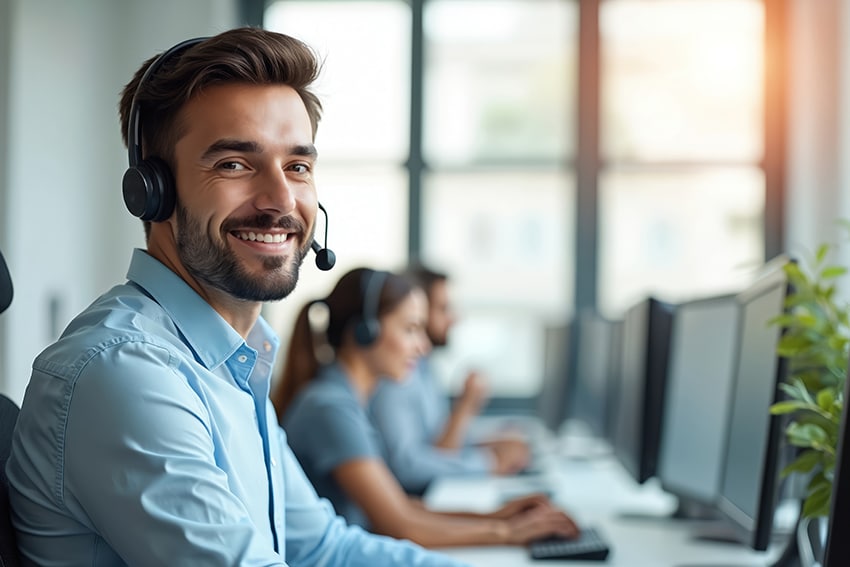 Recruiter assisting a candidate with underwater welding job opportunities, providing career guidance in an office environment.